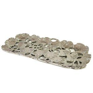 Vintage Heavy‎ Decorative Embossed Silver Ceramic Platter Tray Size 16.5in